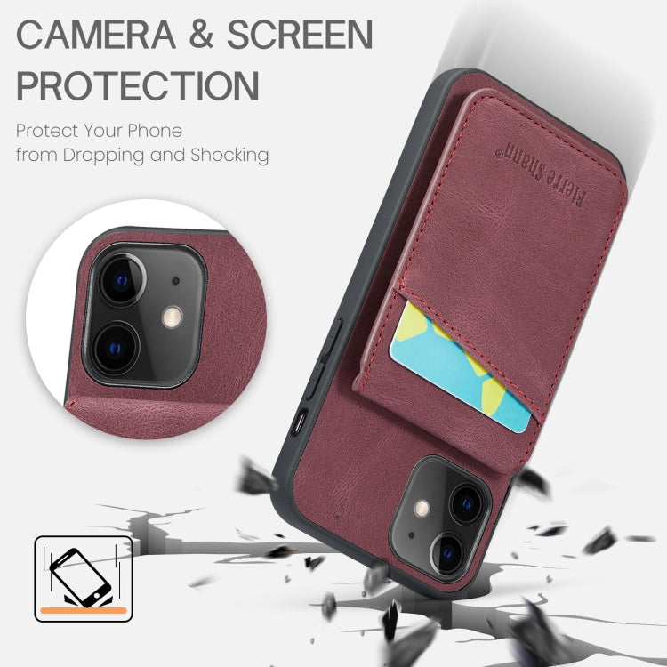 For iPhone 11 Fierre Shann Crazy Horse Card Holder Back Cover PU Phone Case