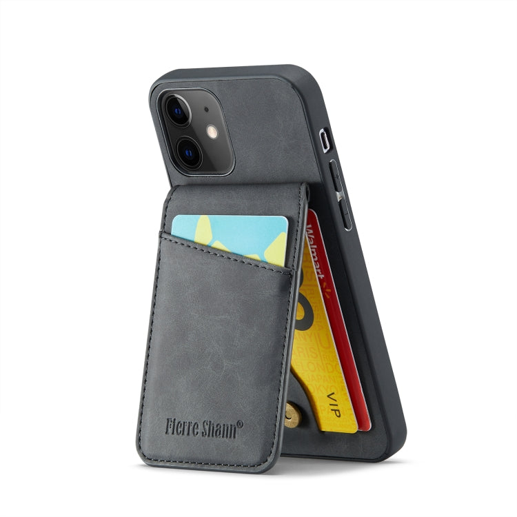 For iPhone 11 Fierre Shann Crazy Horse Card Holder Back Cover PU Phone Case