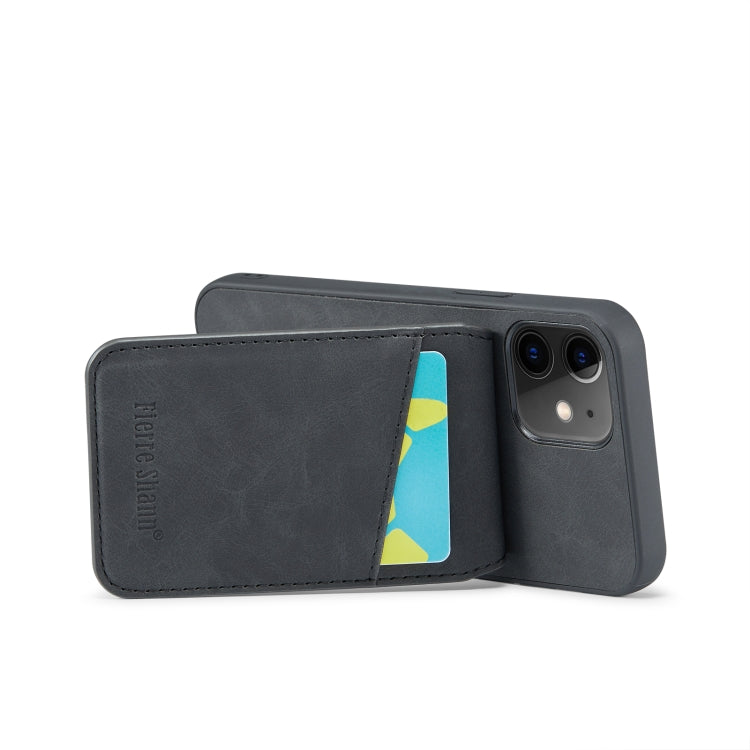 For iPhone 11 Fierre Shann Crazy Horse Card Holder Back Cover PU Phone Case