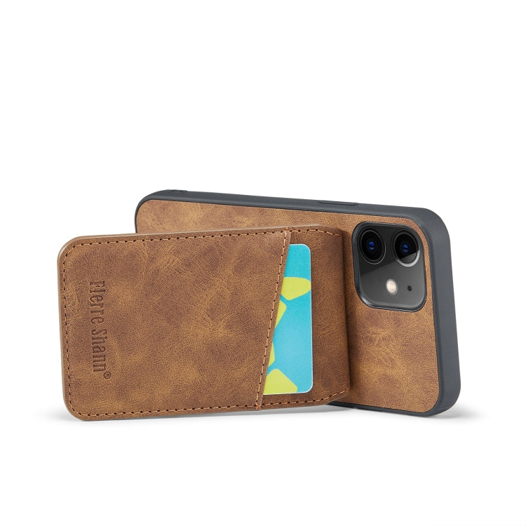 For iPhone 11 Fierre Shann Crazy Horse Card Holder Back Cover PU Phone Case