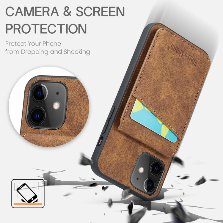 For iPhone 11 Fierre Shann Crazy Horse Card Holder Back Cover PU Phone Case
