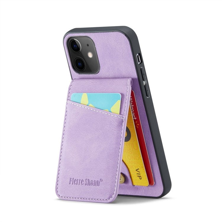 For iPhone 11 Fierre Shann Crazy Horse Card Holder Back Cover PU Phone Case