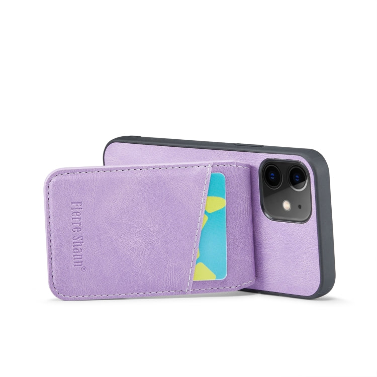 For iPhone 11 Fierre Shann Crazy Horse Card Holder Back Cover PU Phone Case