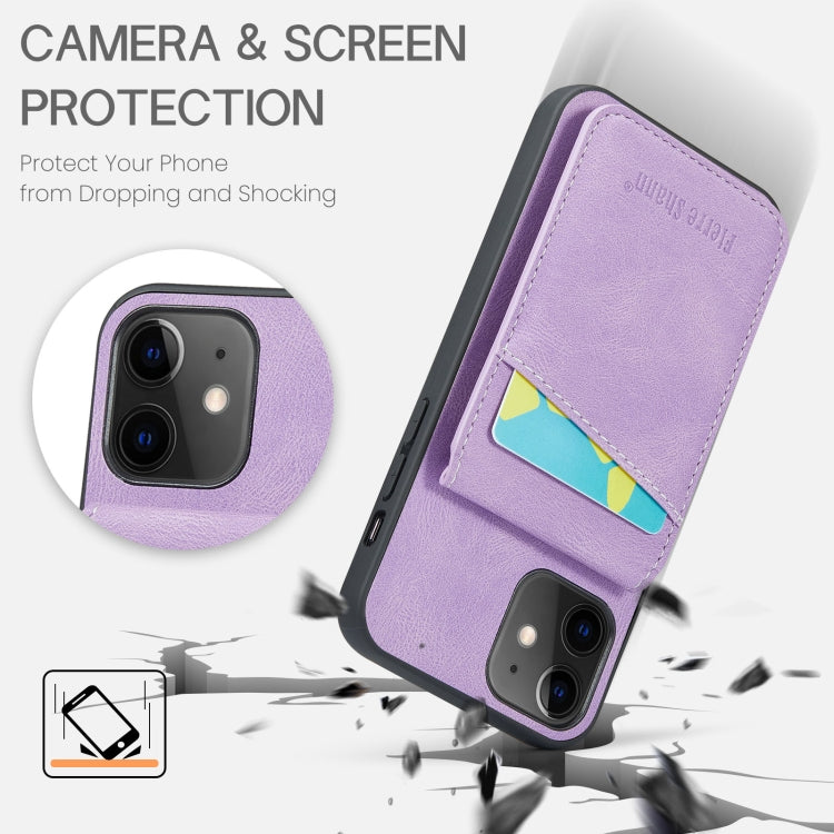 For iPhone 11 Fierre Shann Crazy Horse Card Holder Back Cover PU Phone Case