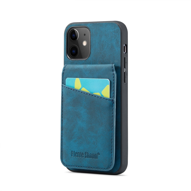 For iPhone 11 Fierre Shann Crazy Horse Card Holder Back Cover PU Phone Case