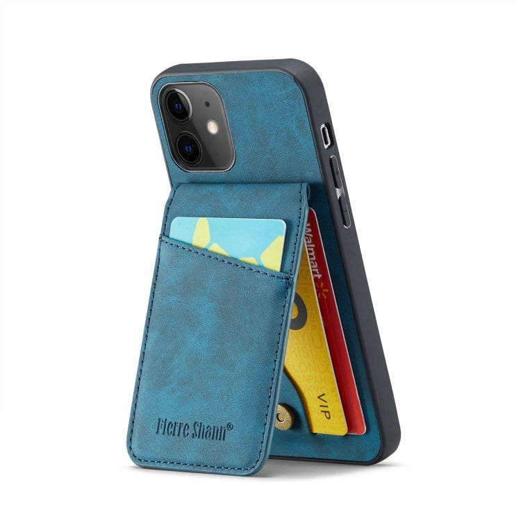 For iPhone 11 Fierre Shann Crazy Horse Card Holder Back Cover PU Phone Case