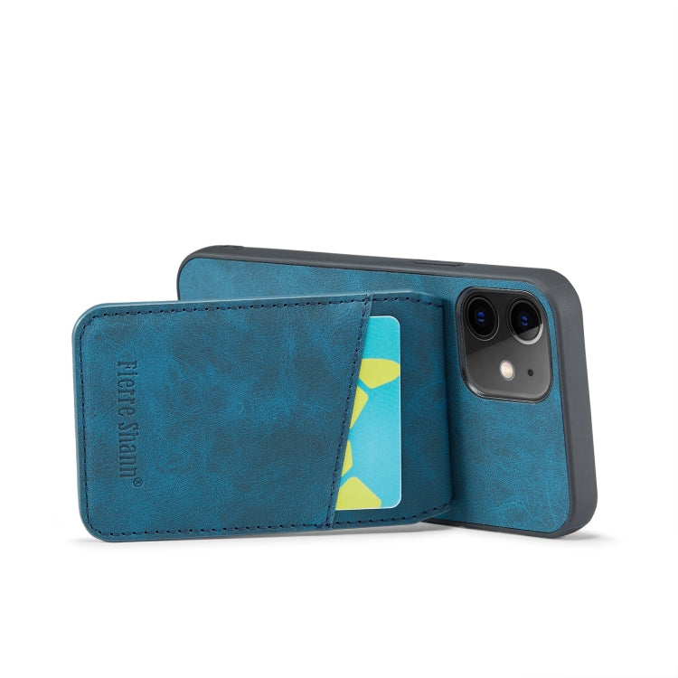 For iPhone 11 Fierre Shann Crazy Horse Card Holder Back Cover PU Phone Case