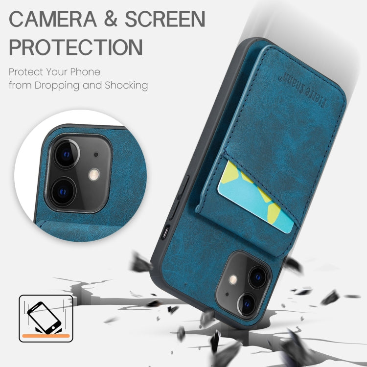 For iPhone 11 Fierre Shann Crazy Horse Card Holder Back Cover PU Phone Case