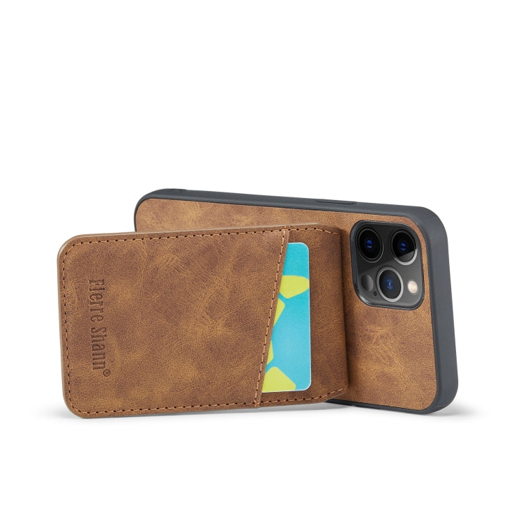 For iPhone 11 Pro Fierre Shann Crazy Horse Card Holder Back Cover PU Phone Case
