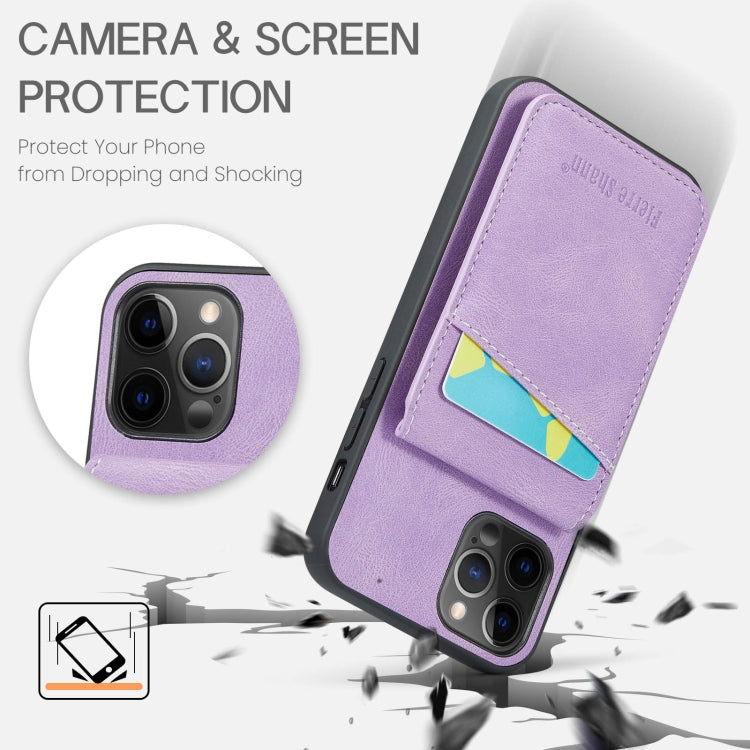 For iPhone 11 Pro Fierre Shann Crazy Horse Card Holder Back Cover PU Phone Case