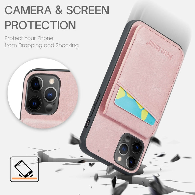 For iPhone 11 Pro Max Fierre Shann Crazy Horse Card Holder Back Cover PU Phone Case