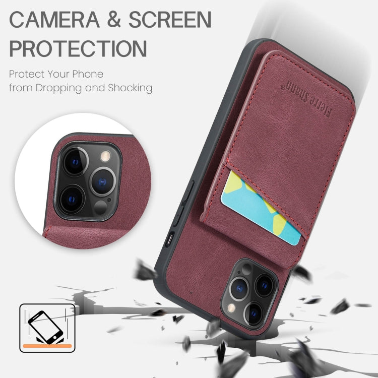 For iPhone 11 Pro Max Fierre Shann Crazy Horse Card Holder Back Cover PU Phone Case