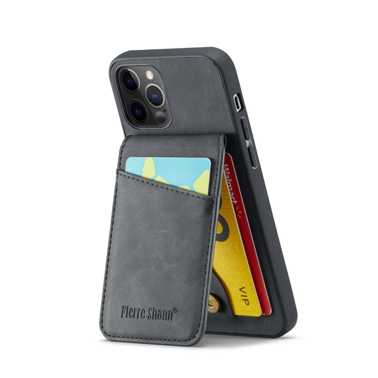 For iPhone 11 Pro Max Fierre Shann Crazy Horse Card Holder Back Cover PU Phone Case