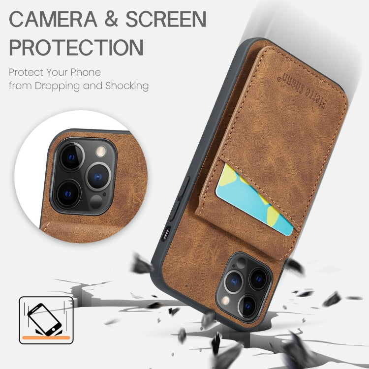 For iPhone 11 Pro Max Fierre Shann Crazy Horse Card Holder Back Cover PU Phone Case