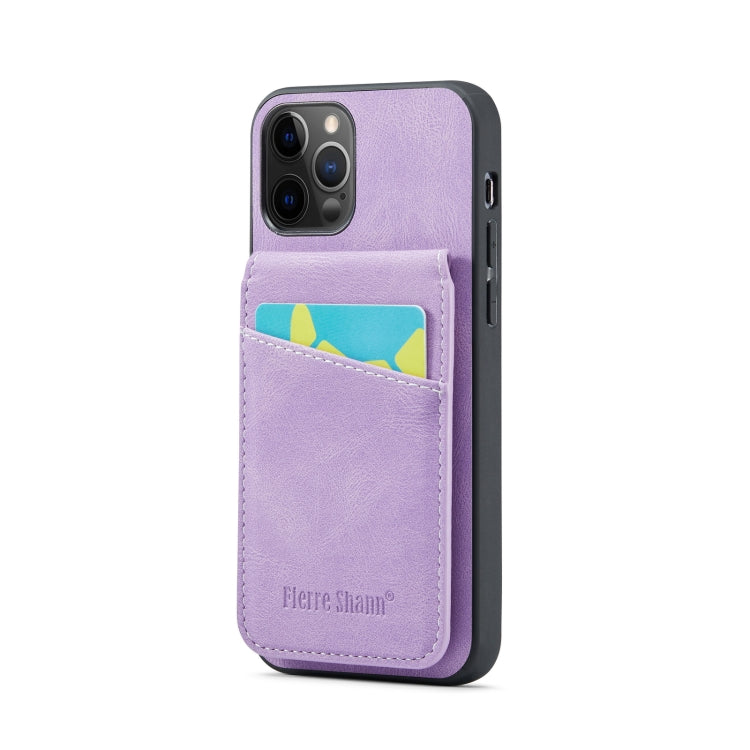 For iPhone 11 Pro Max Fierre Shann Crazy Horse Card Holder Back Cover PU Phone Case