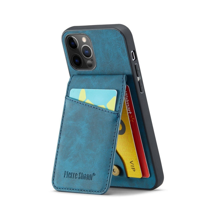 For iPhone 11 Pro Max Fierre Shann Crazy Horse Card Holder Back Cover PU Phone Case