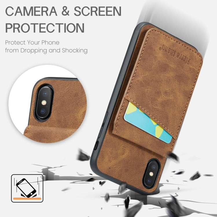 For iPhone XS Max Fierre Shann Crazy Horse Card Holder Back Cover PU Phone Case