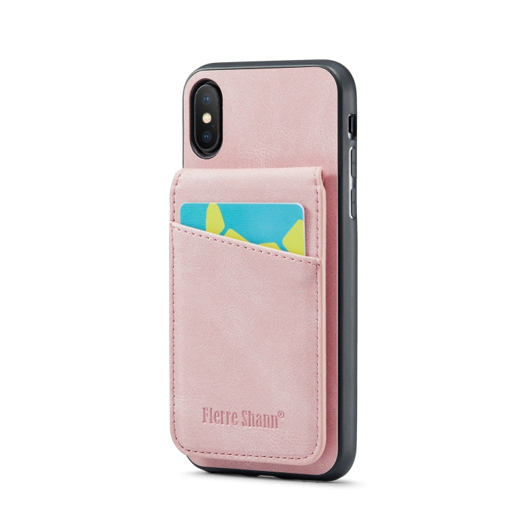 For iPhone X / XS Fierre Shann Crazy Horse Card Holder Back Cover PU Phone Case