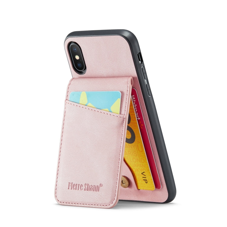 For iPhone X / XS Fierre Shann Crazy Horse Card Holder Back Cover PU Phone Case