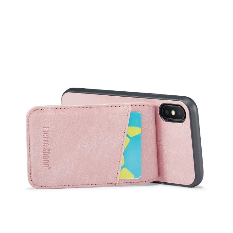 For iPhone X / XS Fierre Shann Crazy Horse Card Holder Back Cover PU Phone Case