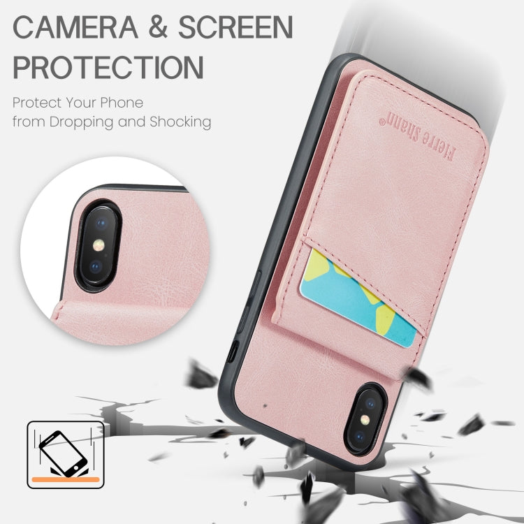 For iPhone X / XS Fierre Shann Crazy Horse Card Holder Back Cover PU Phone Case