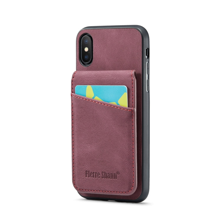 For iPhone X / XS Fierre Shann Crazy Horse Card Holder Back Cover PU Phone Case