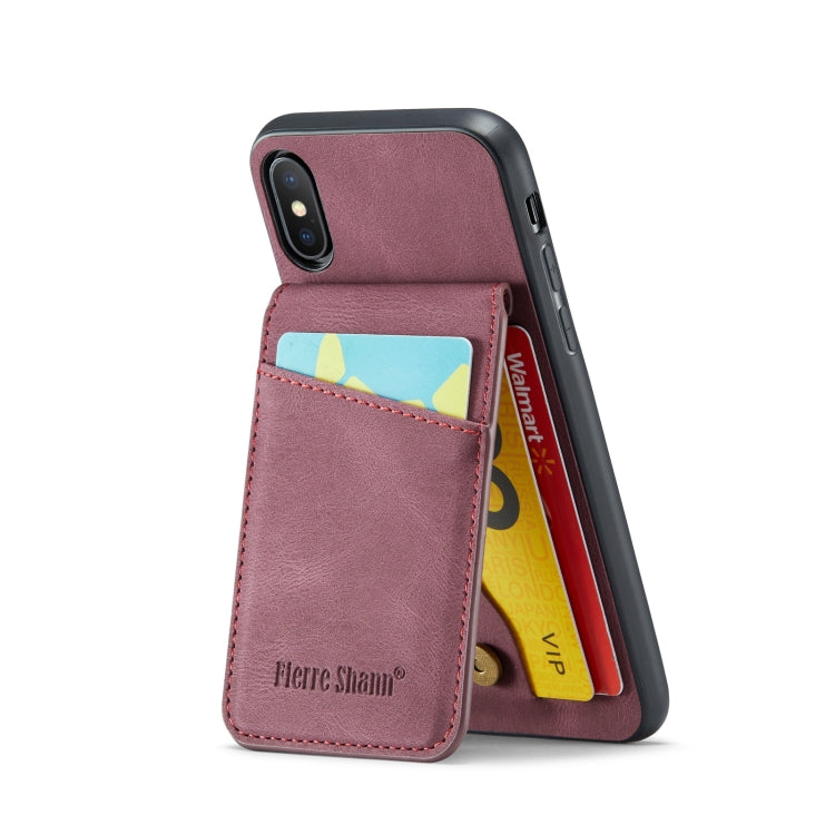 For iPhone X / XS Fierre Shann Crazy Horse Card Holder Back Cover PU Phone Case
