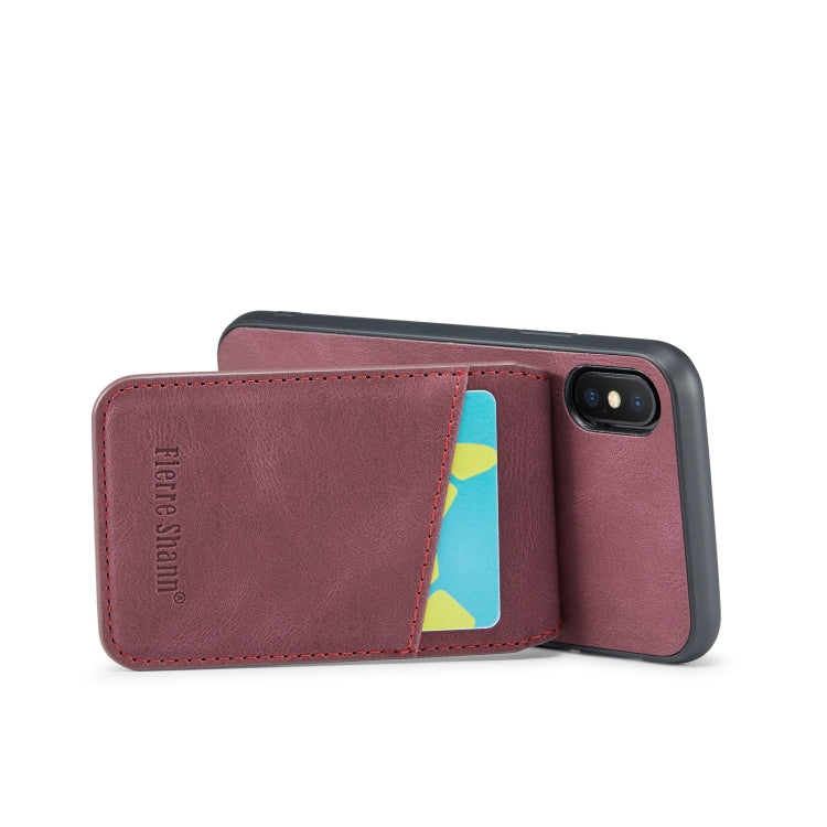 For iPhone X / XS Fierre Shann Crazy Horse Card Holder Back Cover PU Phone Case