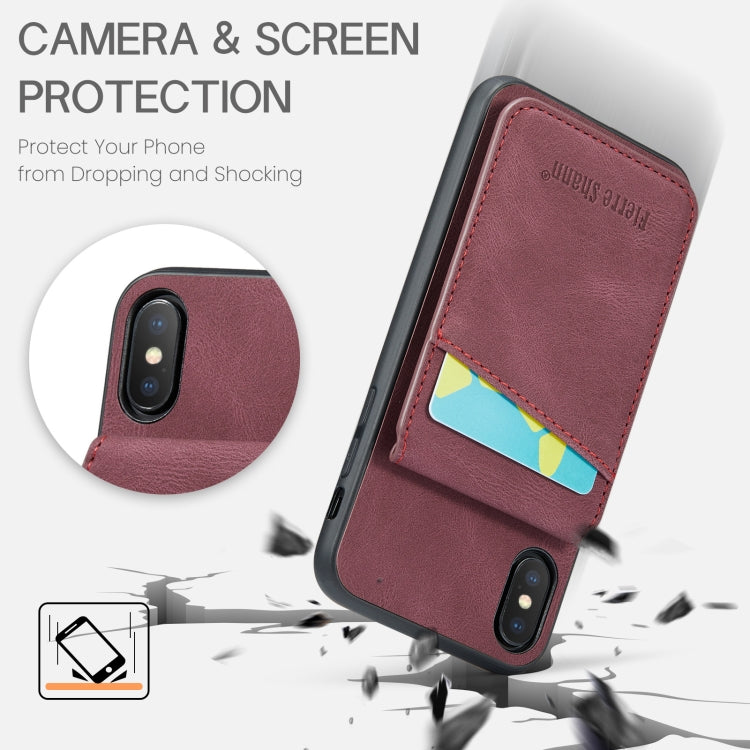 For iPhone X / XS Fierre Shann Crazy Horse Card Holder Back Cover PU Phone Case