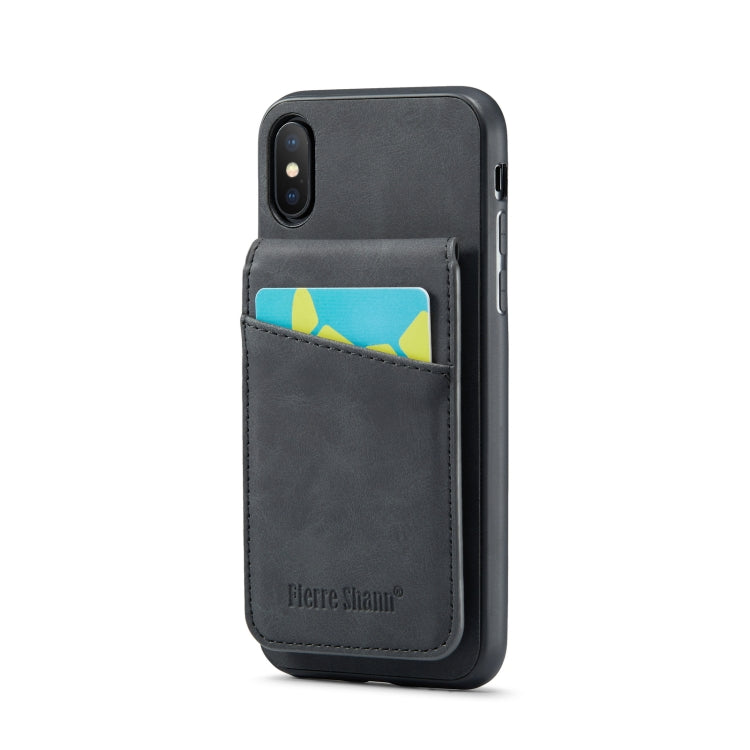 For iPhone X / XS Fierre Shann Crazy Horse Card Holder Back Cover PU Phone Case