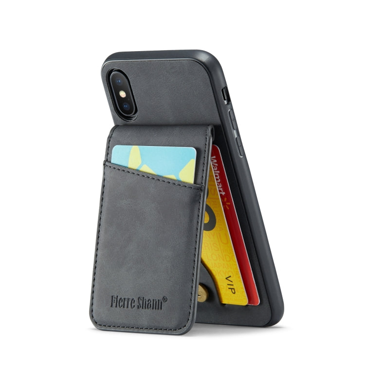 For iPhone X / XS Fierre Shann Crazy Horse Card Holder Back Cover PU Phone Case