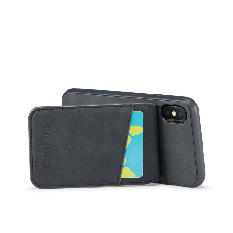 For iPhone X / XS Fierre Shann Crazy Horse Card Holder Back Cover PU Phone Case