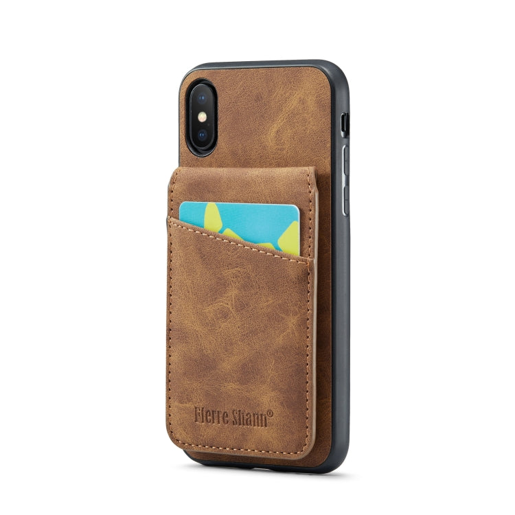 For iPhone X / XS Fierre Shann Crazy Horse Card Holder Back Cover PU Phone Case