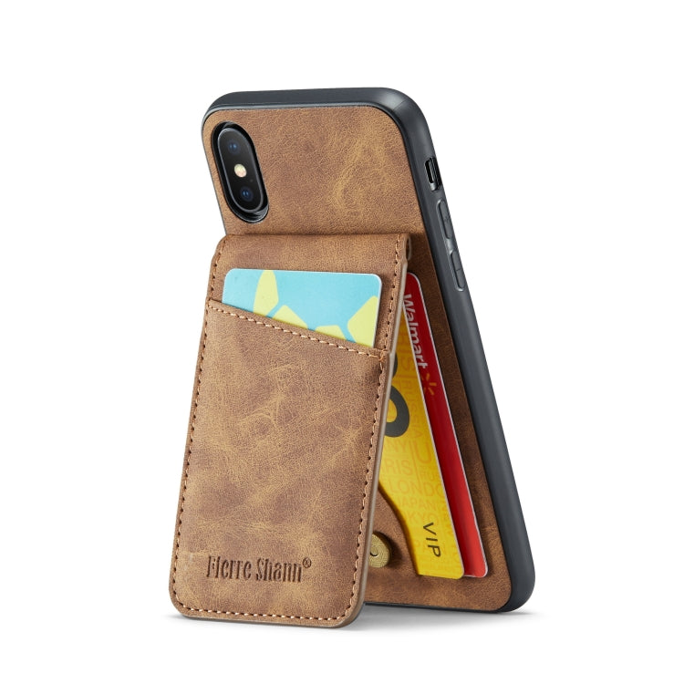 For iPhone X / XS Fierre Shann Crazy Horse Card Holder Back Cover PU Phone Case