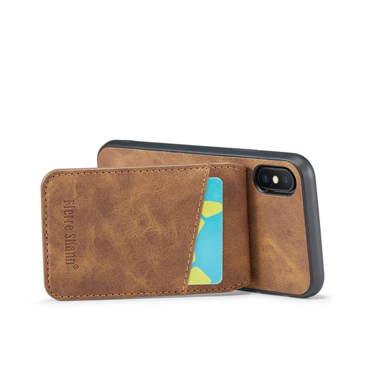 For iPhone X / XS Fierre Shann Crazy Horse Card Holder Back Cover PU Phone Case