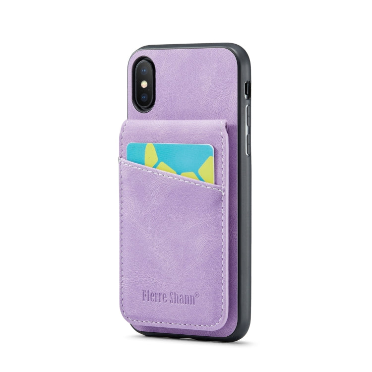 For iPhone X / XS Fierre Shann Crazy Horse Card Holder Back Cover PU Phone Case