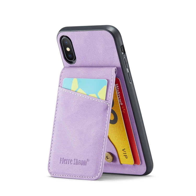 For iPhone X / XS Fierre Shann Crazy Horse Card Holder Back Cover PU Phone Case