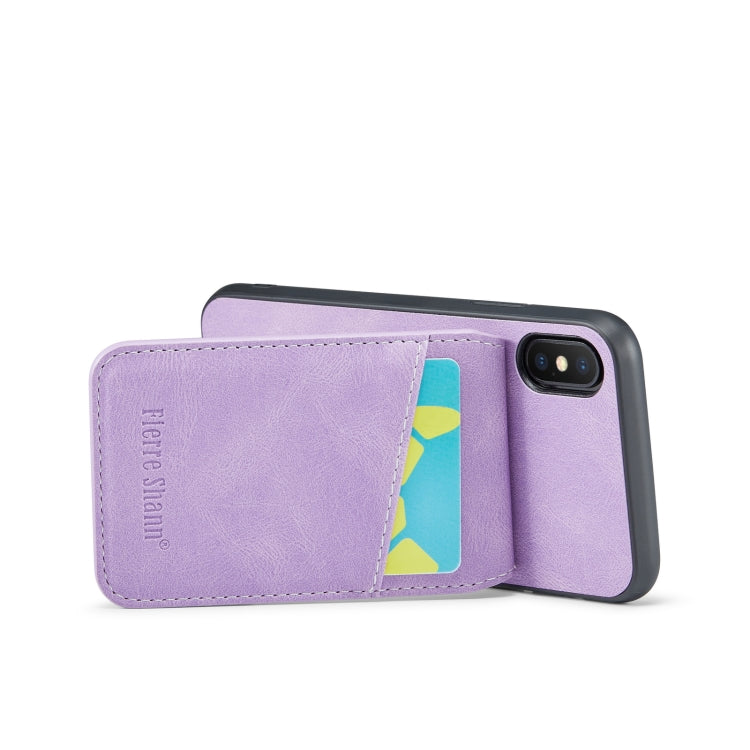For iPhone X / XS Fierre Shann Crazy Horse Card Holder Back Cover PU Phone Case