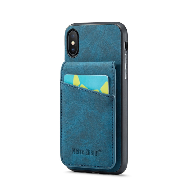 For iPhone X / XS Fierre Shann Crazy Horse Card Holder Back Cover PU Phone Case