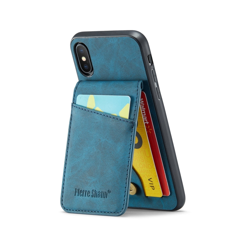For iPhone X / XS Fierre Shann Crazy Horse Card Holder Back Cover PU Phone Case