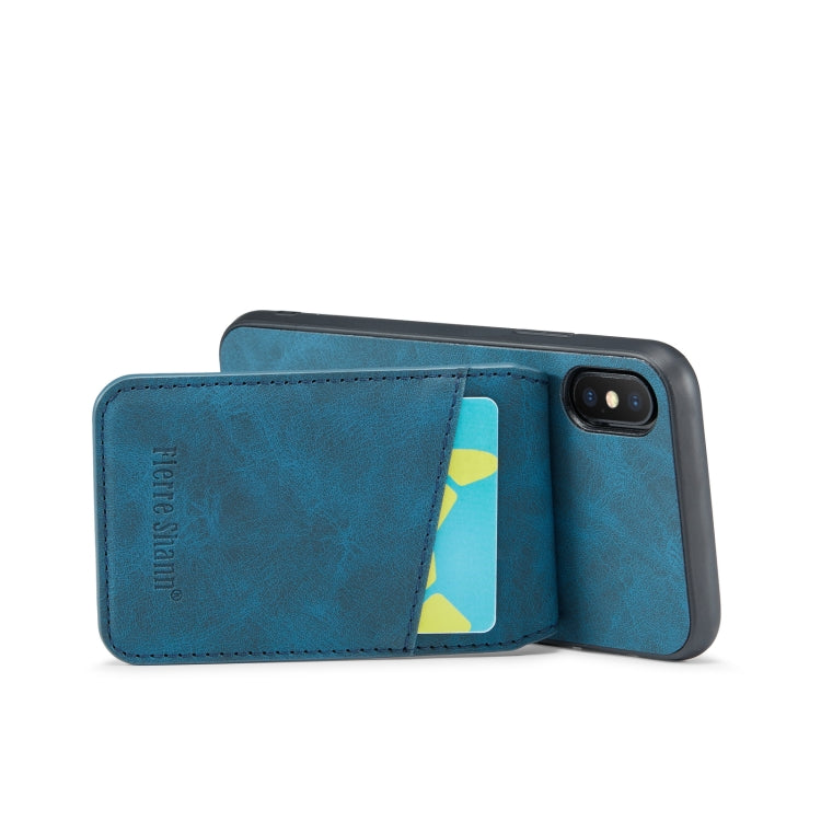 For iPhone X / XS Fierre Shann Crazy Horse Card Holder Back Cover PU Phone Case