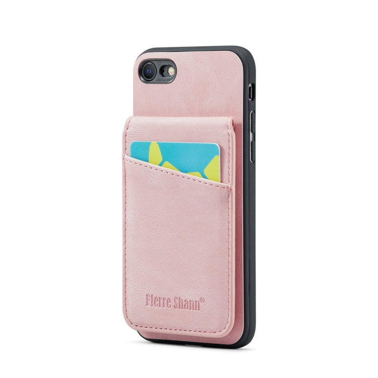 For iPhone SE 2022 / 2020 / 7 / 8 Fierre Shann Crazy Horse Card Holder Back Cover PU Phone Case