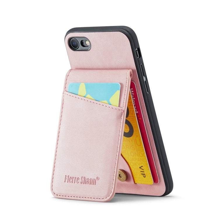 For iPhone SE 2022 / 2020 / 7 / 8 Fierre Shann Crazy Horse Card Holder Back Cover PU Phone Case