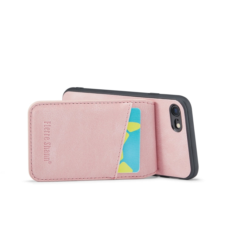 For iPhone SE 2022 / 2020 / 7 / 8 Fierre Shann Crazy Horse Card Holder Back Cover PU Phone Case