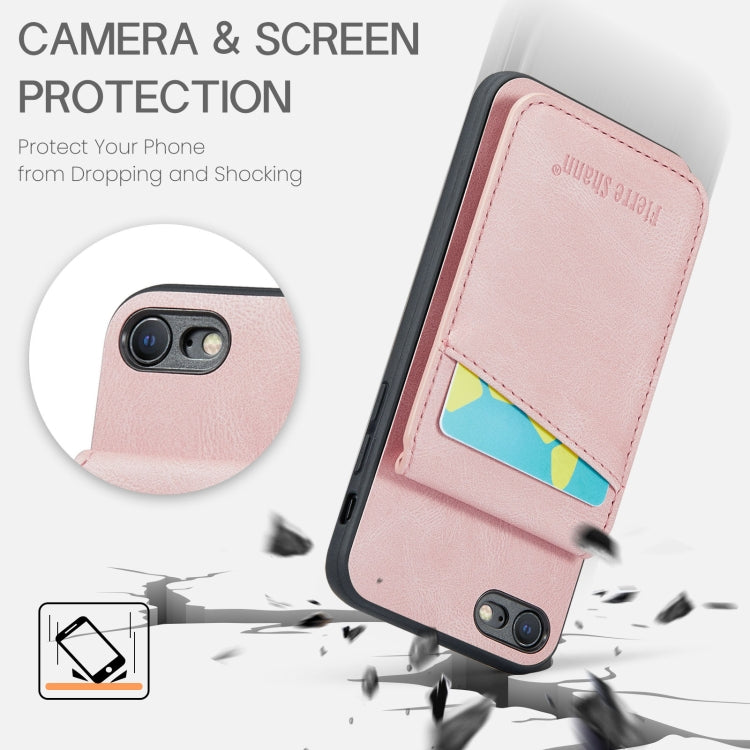 For iPhone SE 2022 / 2020 / 7 / 8 Fierre Shann Crazy Horse Card Holder Back Cover PU Phone Case