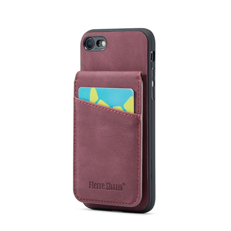 For iPhone SE 2022 / 2020 / 7 / 8 Fierre Shann Crazy Horse Card Holder Back Cover PU Phone Case
