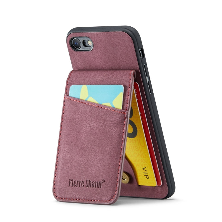 For iPhone SE 2022 / 2020 / 7 / 8 Fierre Shann Crazy Horse Card Holder Back Cover PU Phone Case