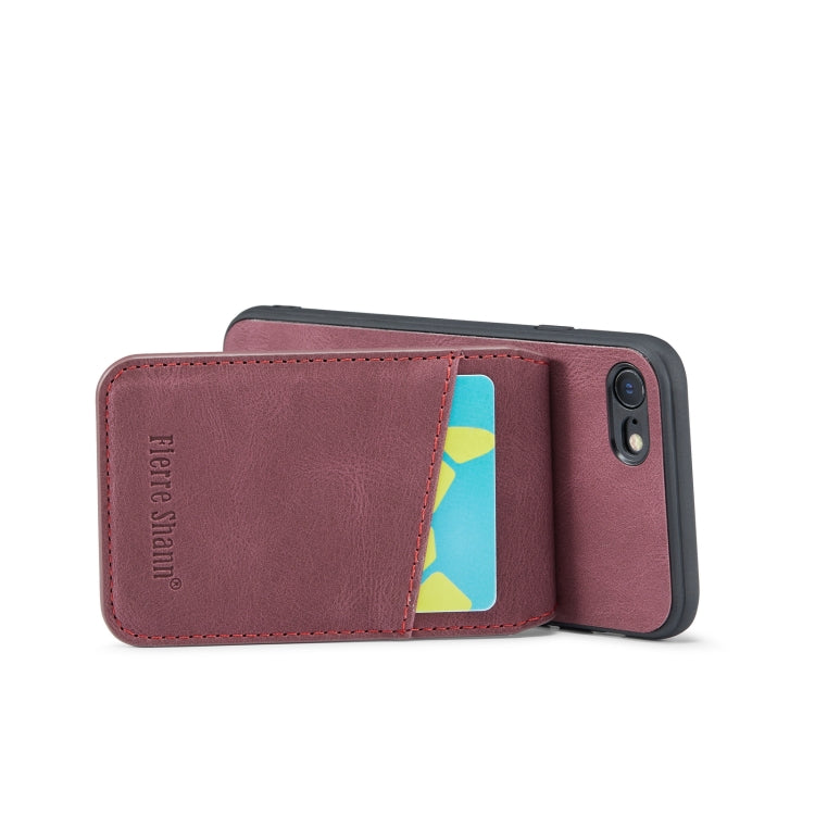 For iPhone SE 2022 / 2020 / 7 / 8 Fierre Shann Crazy Horse Card Holder Back Cover PU Phone Case