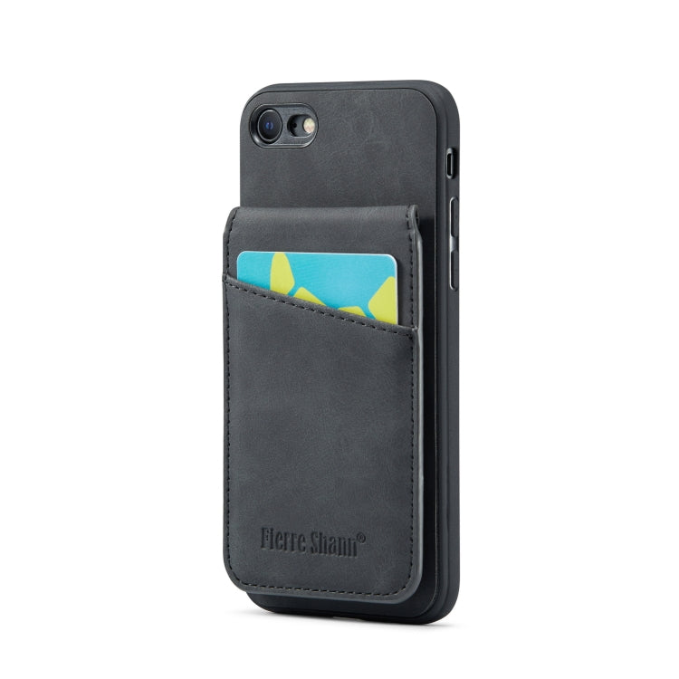 For iPhone SE 2022 / 2020 / 7 / 8 Fierre Shann Crazy Horse Card Holder Back Cover PU Phone Case