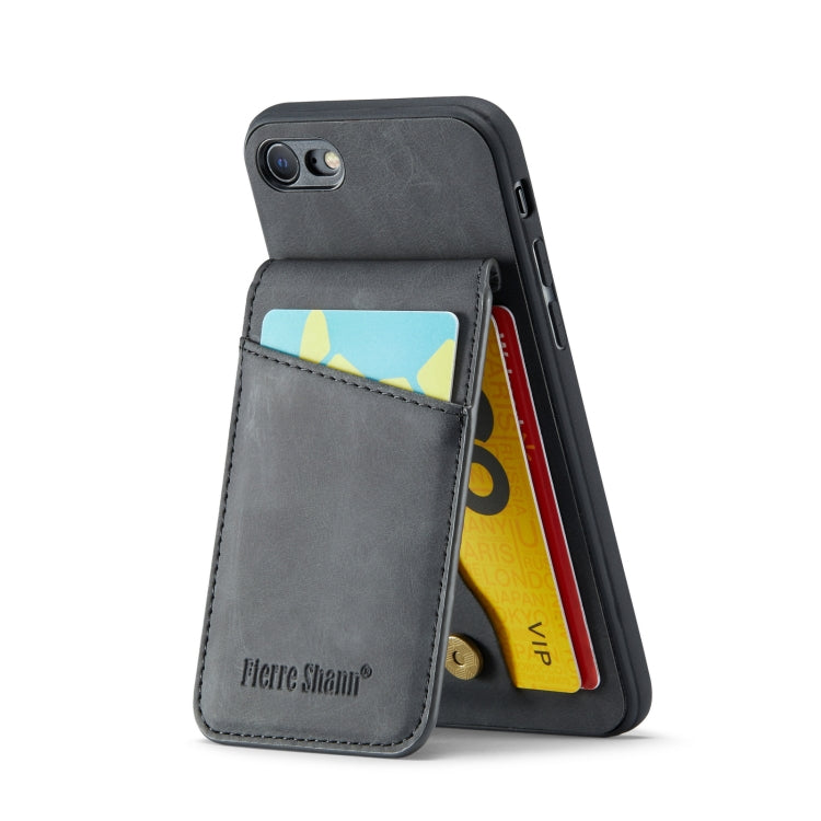 For iPhone SE 2022 / 2020 / 7 / 8 Fierre Shann Crazy Horse Card Holder Back Cover PU Phone Case